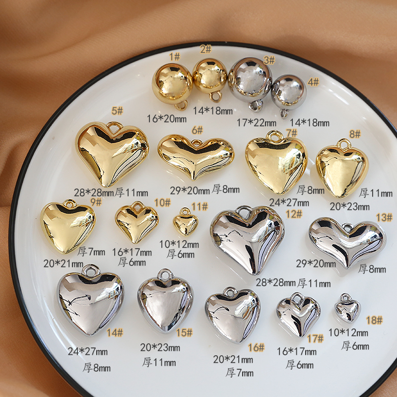 Simple style multi-specification three-dimensional smooth surface heart heart round ball pendant jewelry necklace earrings diy accessory materials pic 13