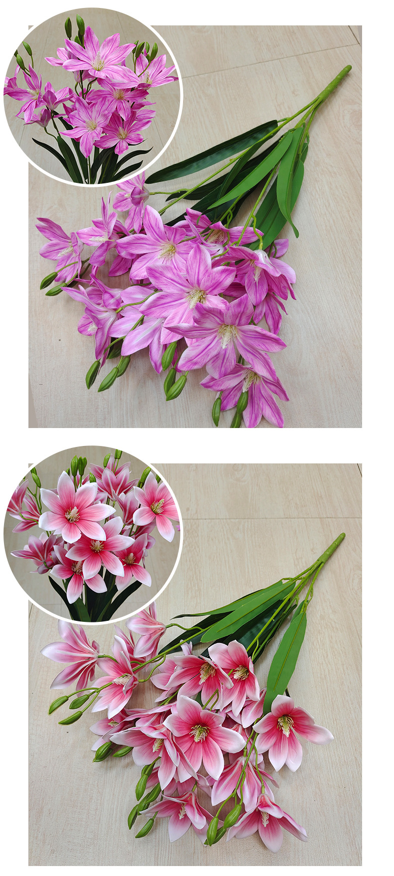 跨境3D手感保湿仿真花兰花把束20头千禧玉兰家居装饰婚礼花艺假花详情9