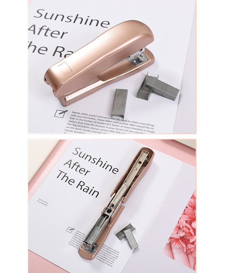 Factory-customized 12 # rose gold stapler, manual labor-saving binding machine, double-hole punching machine and nail lifting machine set pic 7
