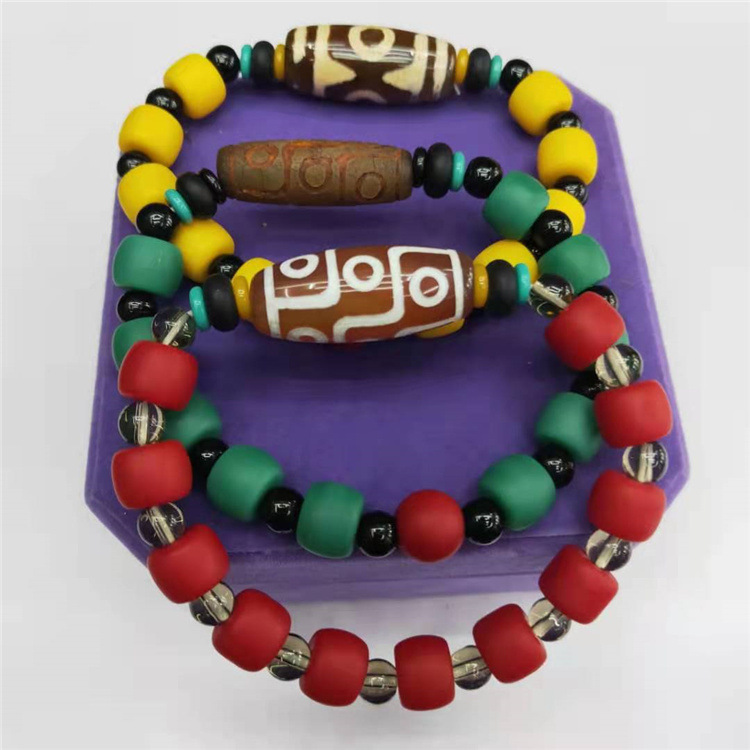 Guangshun Jewelry Cylindrical frosted Bracelet wholesale Tibetan-style three-nine-eye sky Pearl agate drum Bead bracelet Factory direct sales pic 4