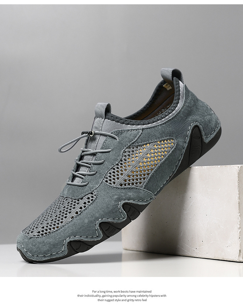 亚马逊热销夏季跨境男士休闲运动鞋大码缝制真皮网面鞋八爪鱼男鞋详情40