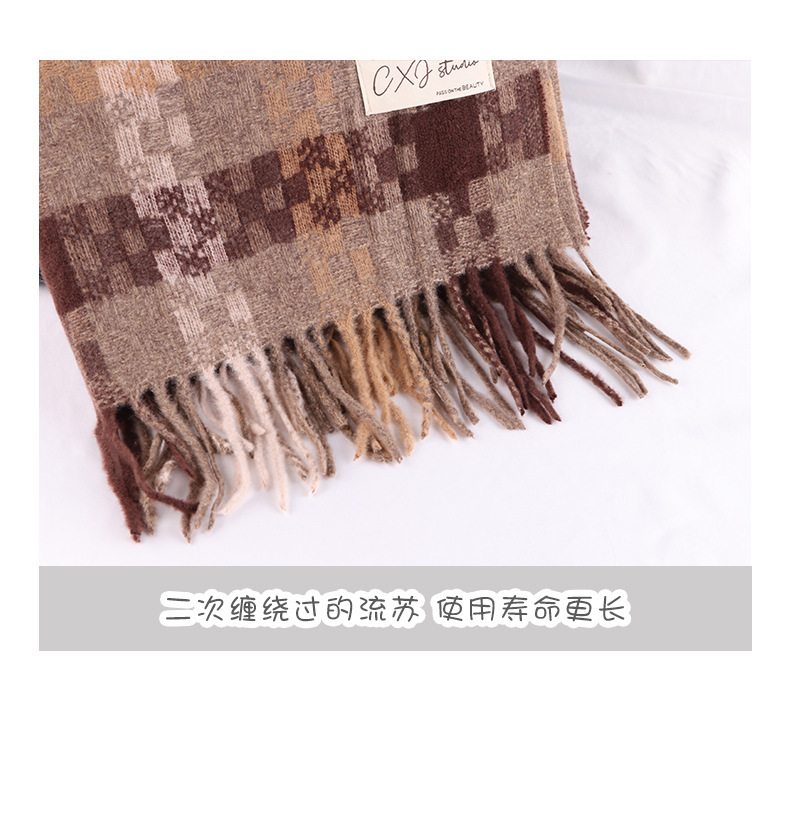 2024新品秋冬氛围感格纹流苏保暖围巾男女情侣加厚长款围脖礼物详情8