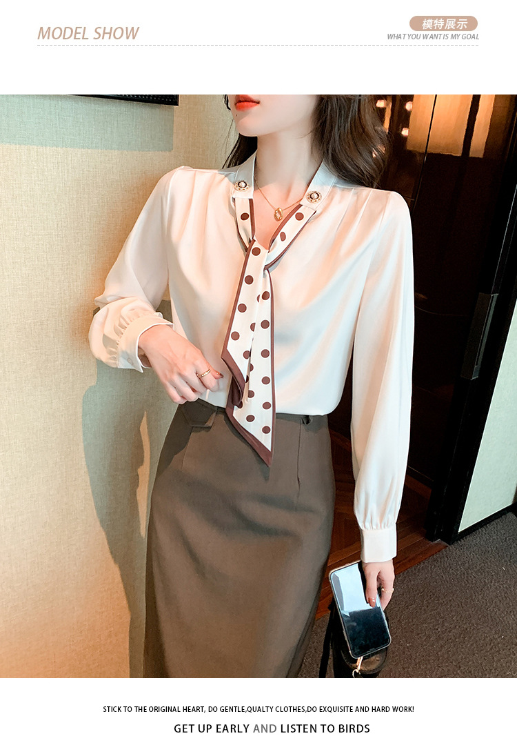 衬衫女2024秋季新款时尚气质韩版V领波点蝴蝶结系带减龄长袖上衣详情12