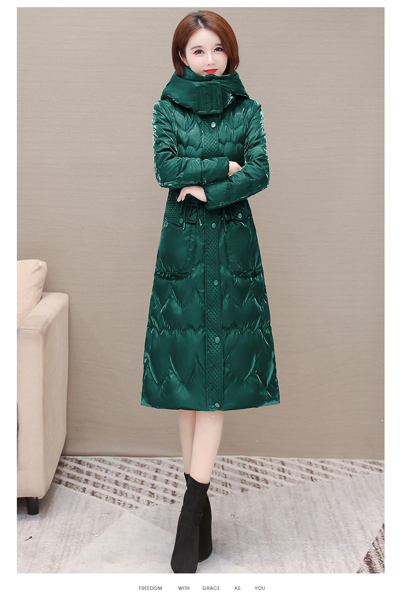 Estilo elegante con capucha nueva chaqueta para mujeres invierno 2022 temperamento con cordones slim estilo medio largo abrigo para mujeres pic 21