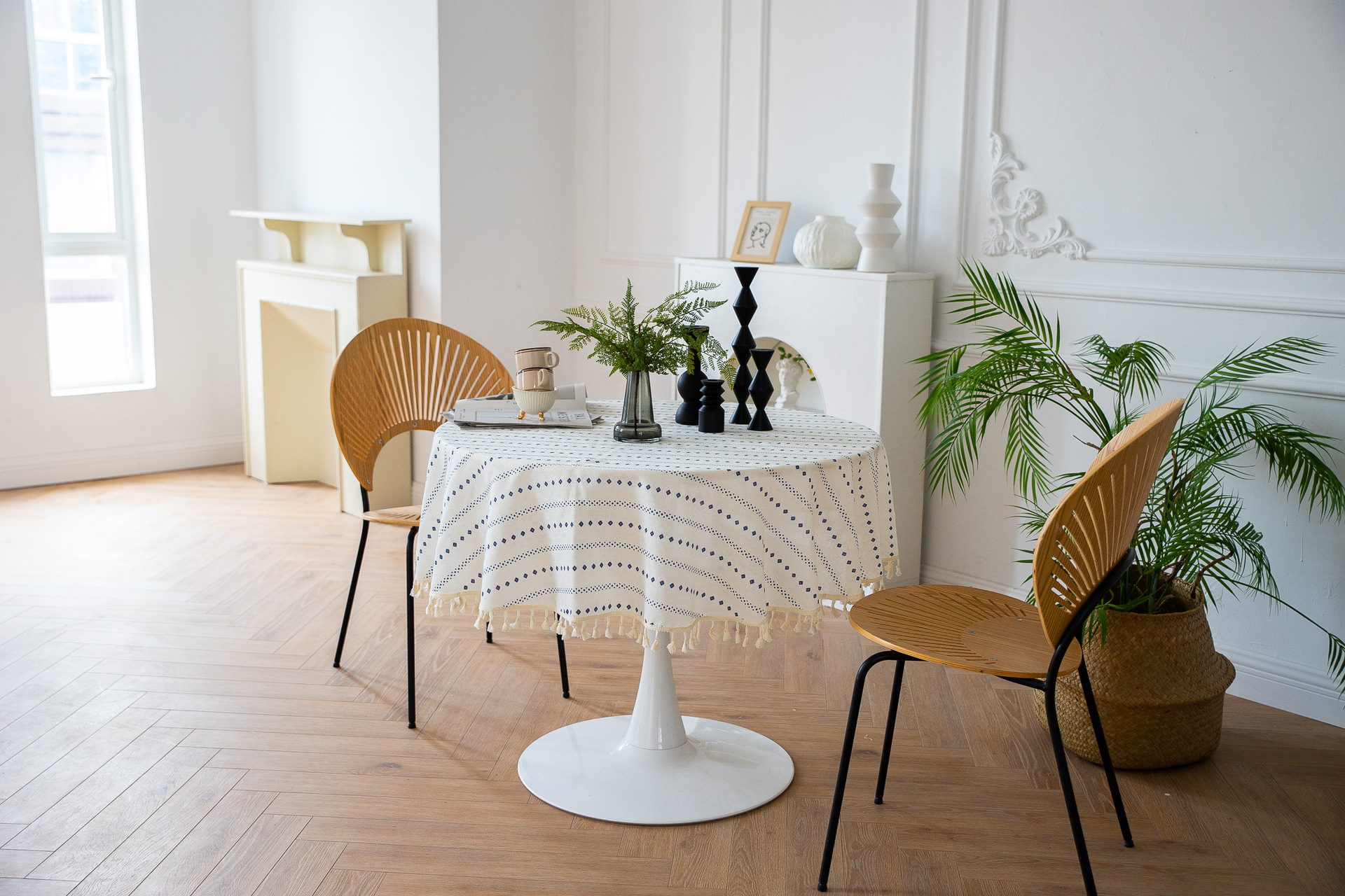 Cross-border Amazon Japanese plain tablecloth, Japanese fresh and light blue striped pure cotton and linen tablecloth and desk cover pic 20