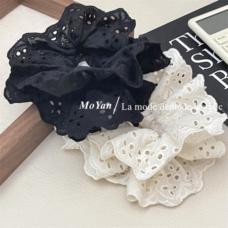 French retro atmosphere lace large intestine hair tie, popular embroidery with hollowed-out patterns and ruffled edges, hair accessory and hair band pic 15