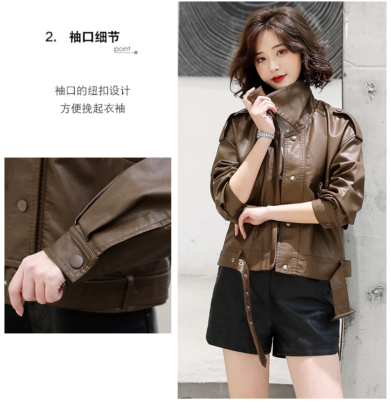 2022秋季新款女装皮拼接PU上衣短裤两件套短款皮衣休闲时尚套装详情5