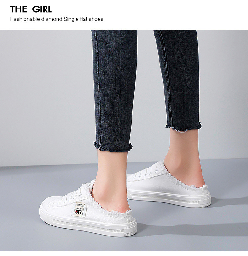 帆布鞋夏季新款小白鞋懒人鞋一脚蹬半拖平底百搭学生百搭时尚板鞋详情4