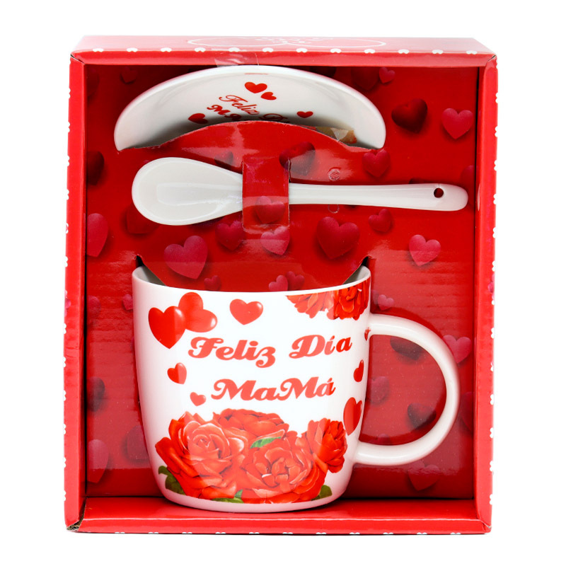 外贸西语母亲节陶瓷杯咖啡杯套装带底盘带柄勺早餐杯牛奶马克杯妇女节礼品送妈妈的礼物支持做客多语logo节庆礼品工厂直供详情10