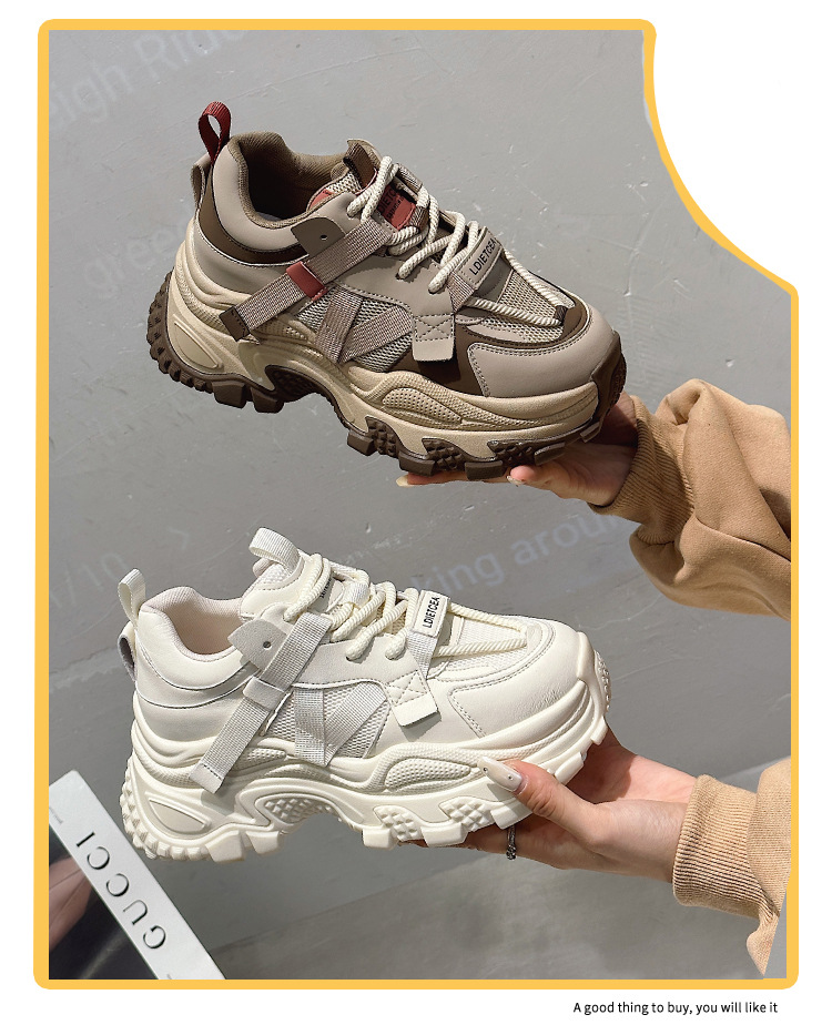 高品质潮牌老爹鞋女2024年春季新款美拉德厚底真皮ins潮休闲女鞋详情8