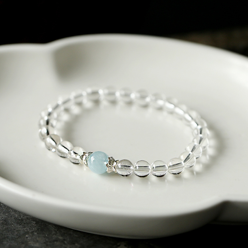 Original and personalized crystal natural white crystal bracelet, Good luck aquamarine ladies S925 sterling silver jewelry bracelet pic 4