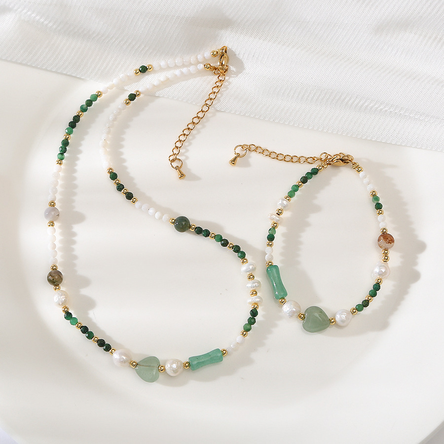 贝壳绿幽灵爱心玉髓天然珍珠项链轻奢饰品小众百搭气质复古锁骨链详情3