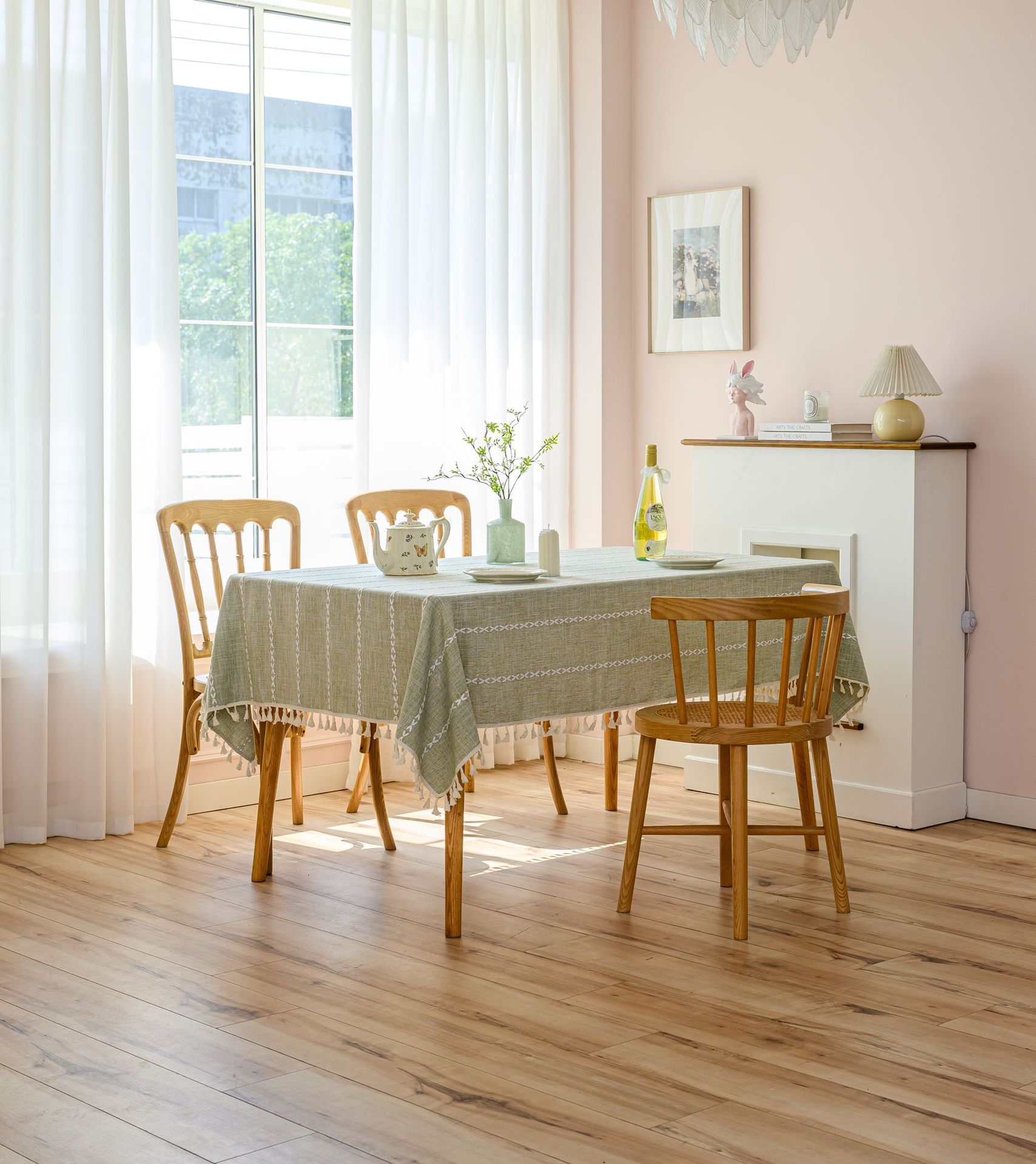 Cross-border three-dimensional embroidered striped tablecloth, popular black solid color, white cotton and linen tablecloth cover, fabric outdoor party pic 61