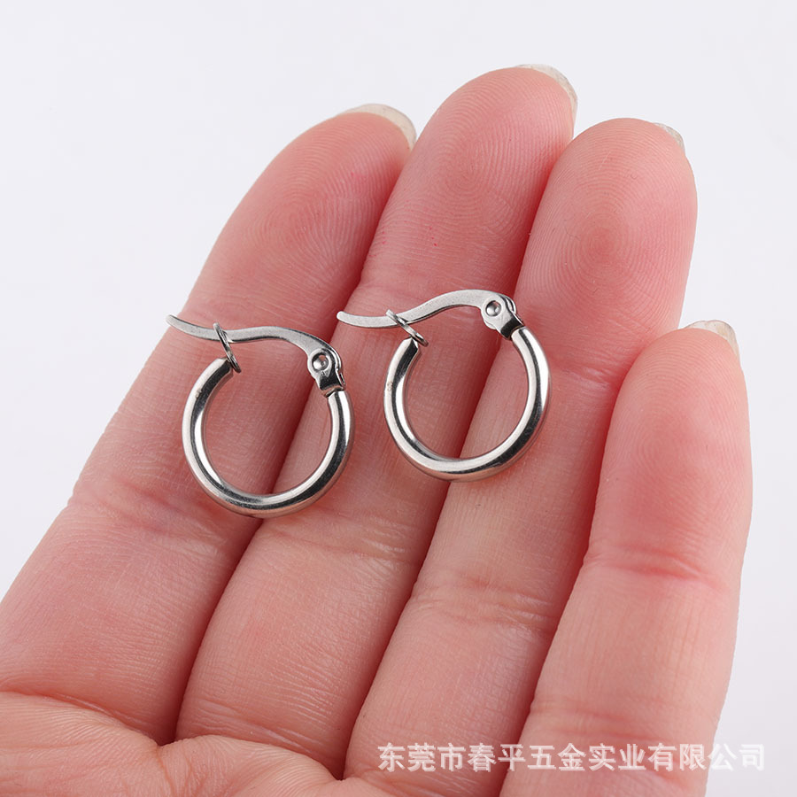 跨境不锈钢经典耳环欧美时尚夸张大耳环钛钢圆形圆圈耳扣线圈耳环详情7
