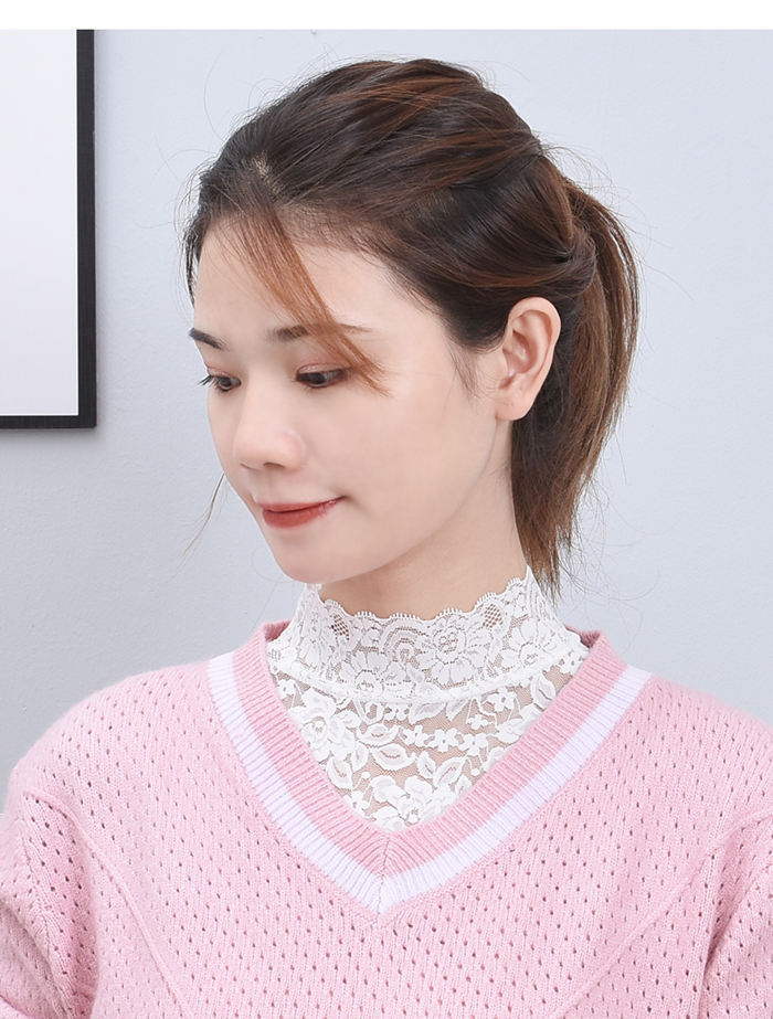 Lace high-neck false collar, versatile for children, stand-up collar base, decorative collar, sleeveless base, lace blouse, short style, sexy and transparent pic 9