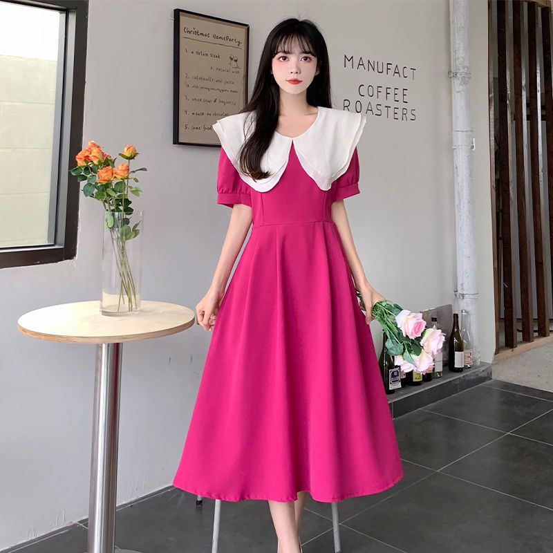 胖MM大码夏新款文艺复古小清新法式荷叶领收腰系带连衣裙短袖显瘦详情1