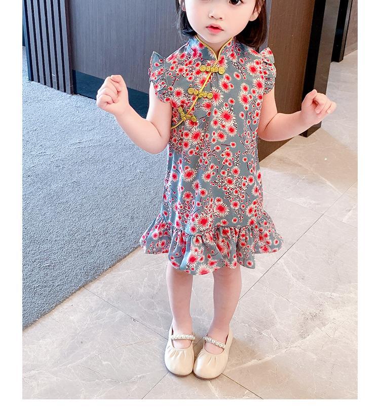 女宝宝改良旗袍连衣裙夏装儿童中国风短袖公主裙小童碎花裙子详情17