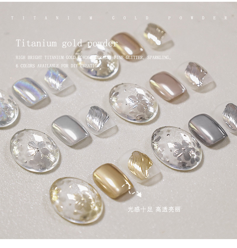 High-gloss titanium metal powder for nail art, magic mirror powder, mirror flour, iridic gold and silver, titanium gold electroplating, laser metal glitter powder pic 6