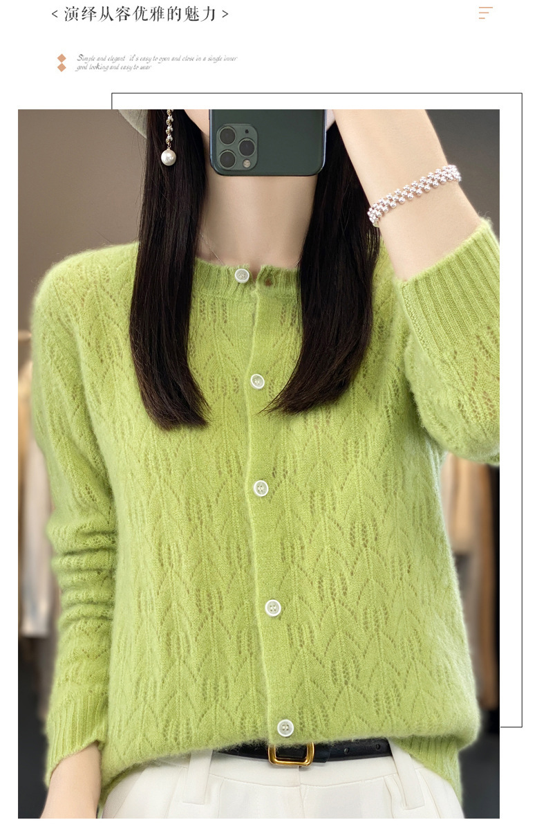 The 2023 autumn new collection features a highly anticipated hollowed-out wool cardigan jacket for women, a long-sleeved base sweater, and a thin outerwear pic 12