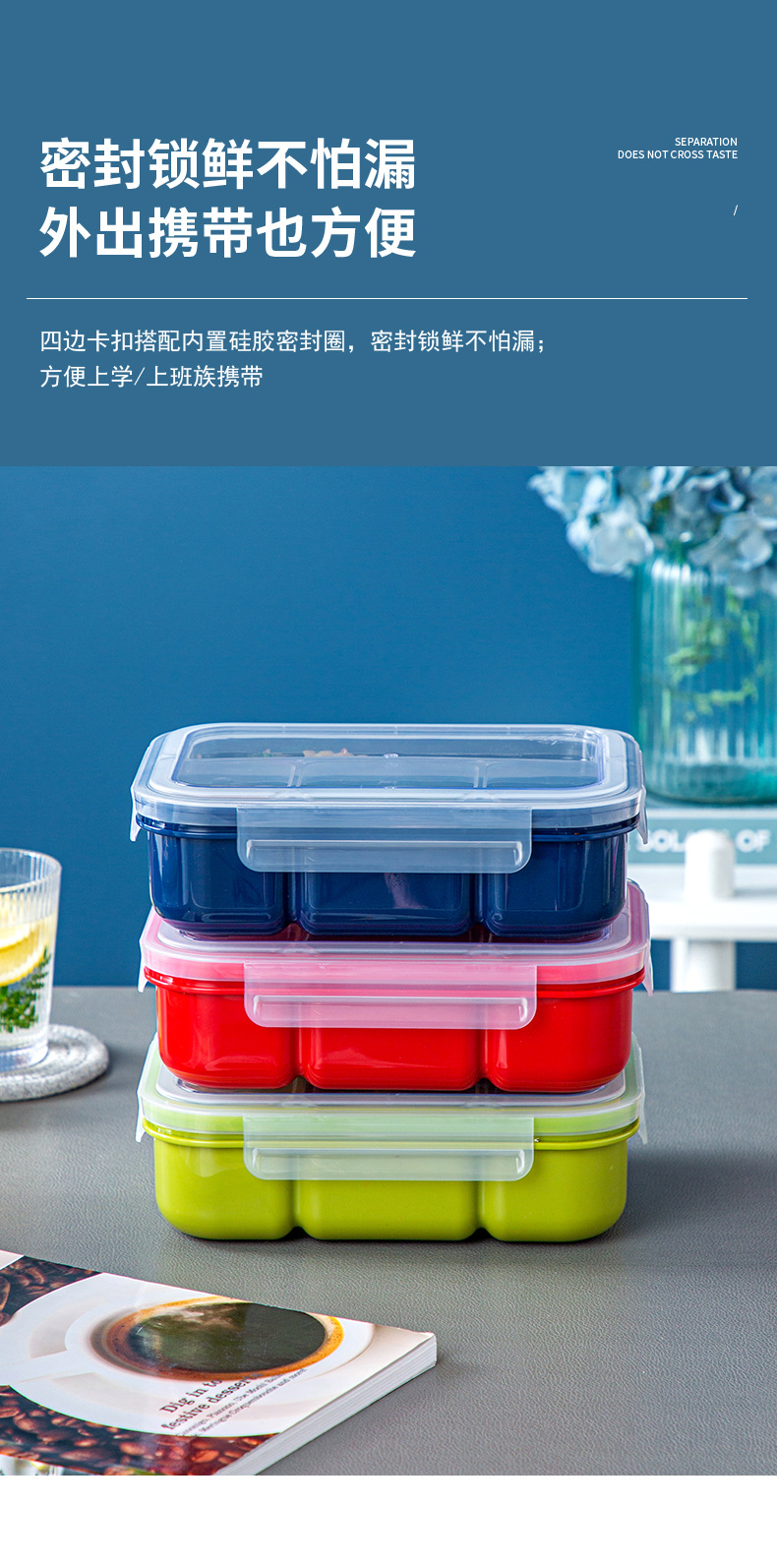 简约日式分格饭盒可微波炉加热学生餐盒保鲜盒四格便当盒水果盒详情11