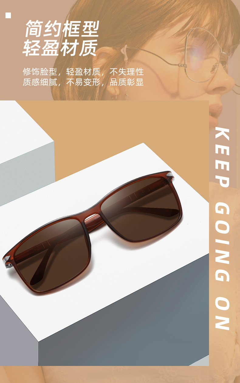 男士弹簧腿偏光太阳镜新款外销TR90方框休闲墨镜个性街拍潮流眼镜详情5