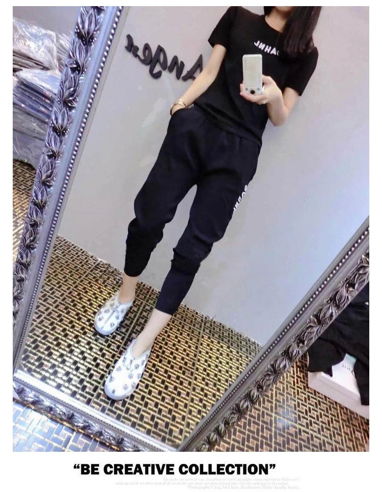 Spring/Summer new two-piece women's Korean-style large-sized fashionable letter short-sleeved nine-inch pants 2021 casual sportswear set pic 11