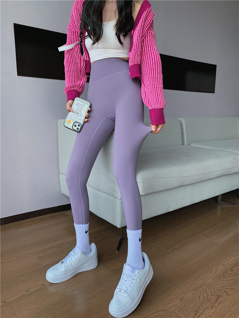 Nude shark pants for women, autumn Barbie pants, coffee-colored high-waisted, belt-cinching and hip-lifting yoga base tights pic 33