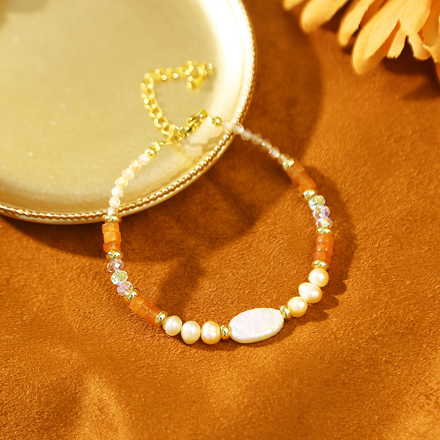 橙水晶东陵天然巴洛克珍珠百搭手链小众设计轻奢手镯闺蜜学生手饰详情5