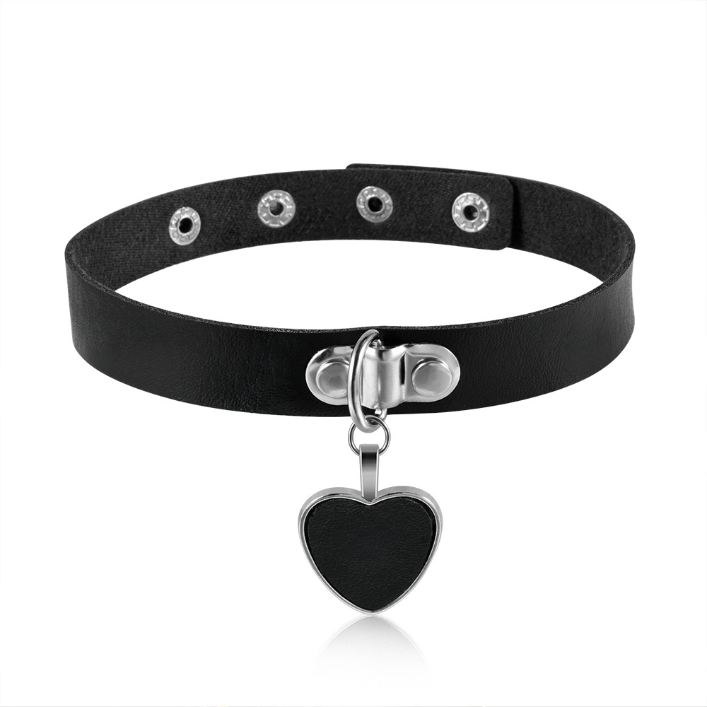 跨境黑皮革项圈链条皮质钉心项圈颈带choker圆环项链颈链链条乳夹详情14