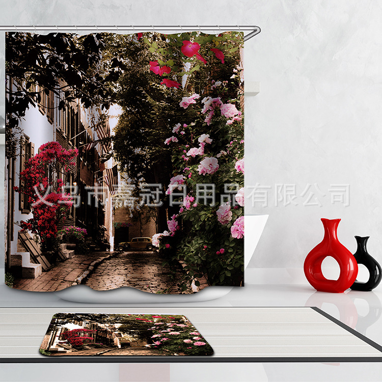 Factory direct sales of 3D digital printed waterproof bath curtains pic 3
