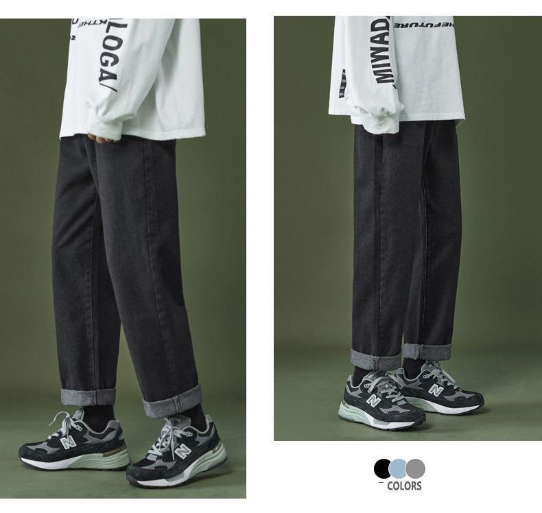 Wide-leg loose straight-leg jeans for summer 2022, versatile high street style for men, casual long pants for men, trendy bf style for men pic 15