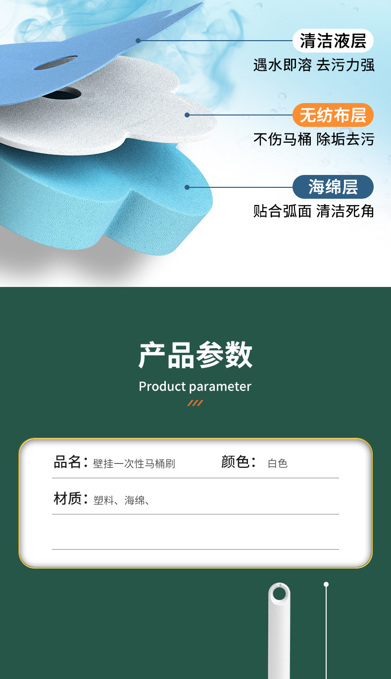 Y176一次性马桶刷家用无死角洗厕所刷子卫生间壁挂洁厕清洁刷马桶神器详情14