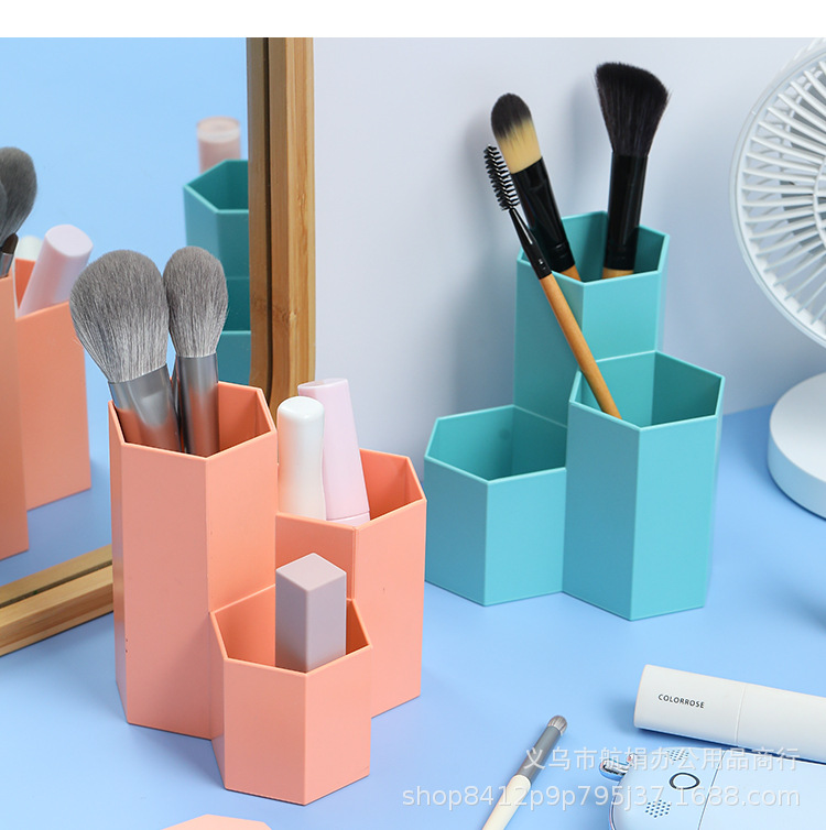 An ins minimalist hexagonal creative pen holder for dormitory and office stationery desktop storage, a student storage box decoration pic 14