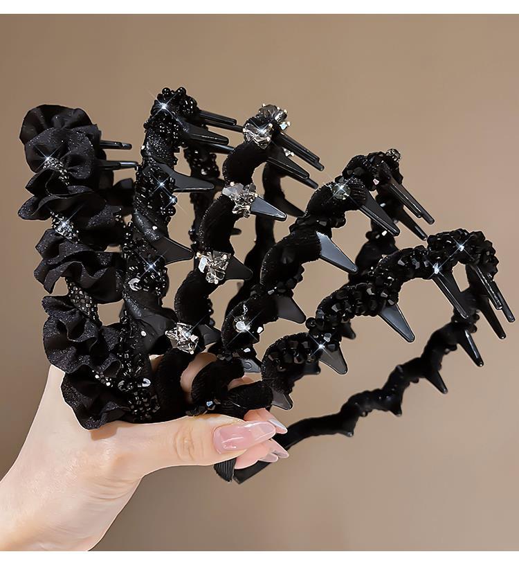 气质复古水钻黑色发箍女高级感洗脸压发防滑带齿头箍气质发卡头饰详情5