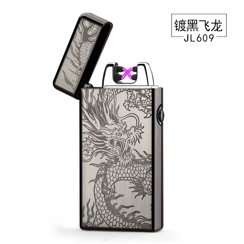 JL609立体浮雕充电打火机usb双弧脉冲打火机锌合金防风电子点烟器详情19
