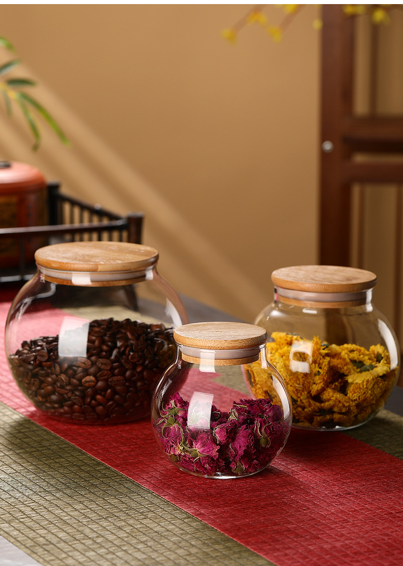 Tapa de bambú vidrio té latas latas herméticas hogar cocina caja de almacenamiento multigrano latas de almacenamiento con tapas latas pequeñas pic 15