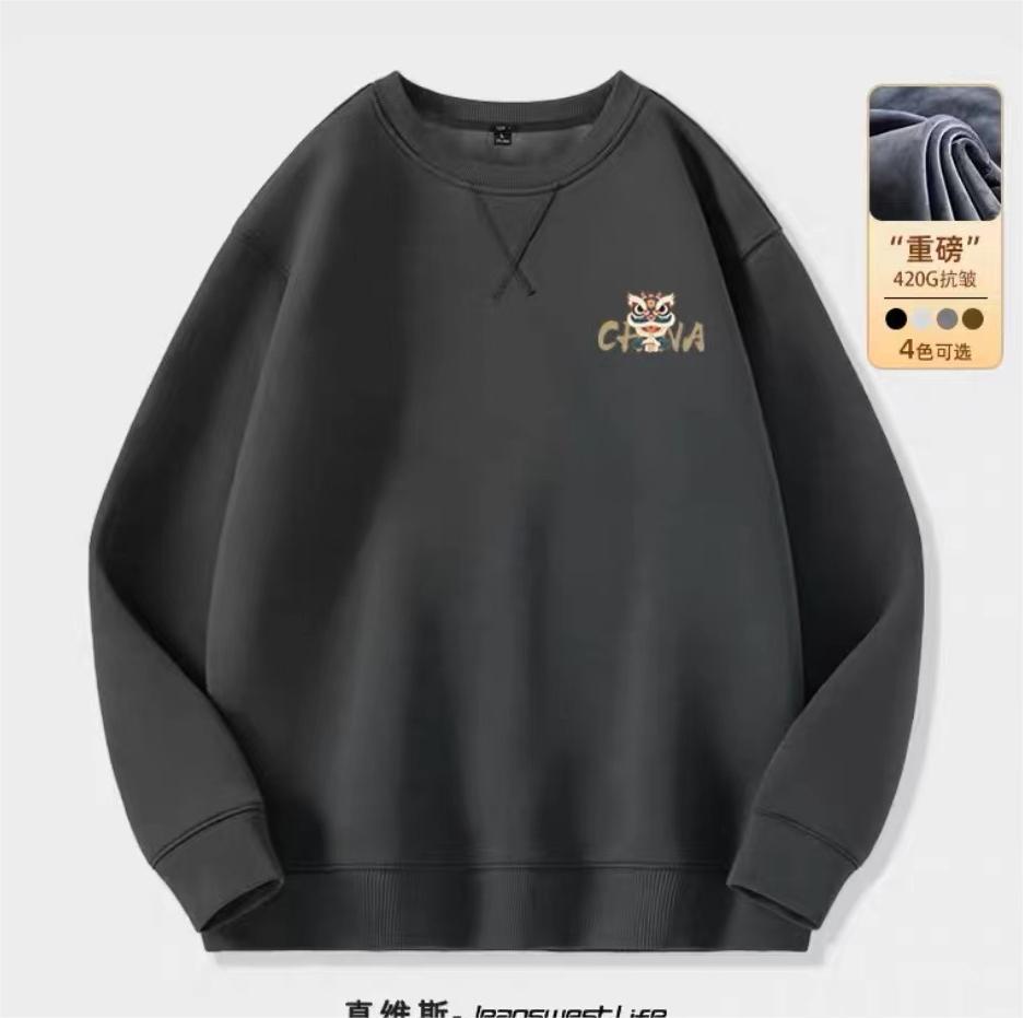 加绒卫衣男秋冬款潮牌加厚圆领宽松上衣复古重磅加厚新款卡通LOGO详情3