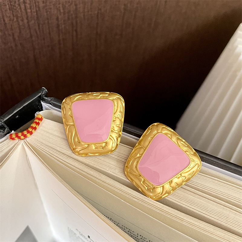 法式复古少女耳钉气质中古vintage粉色小众设计感耳环女复古耳饰详情9