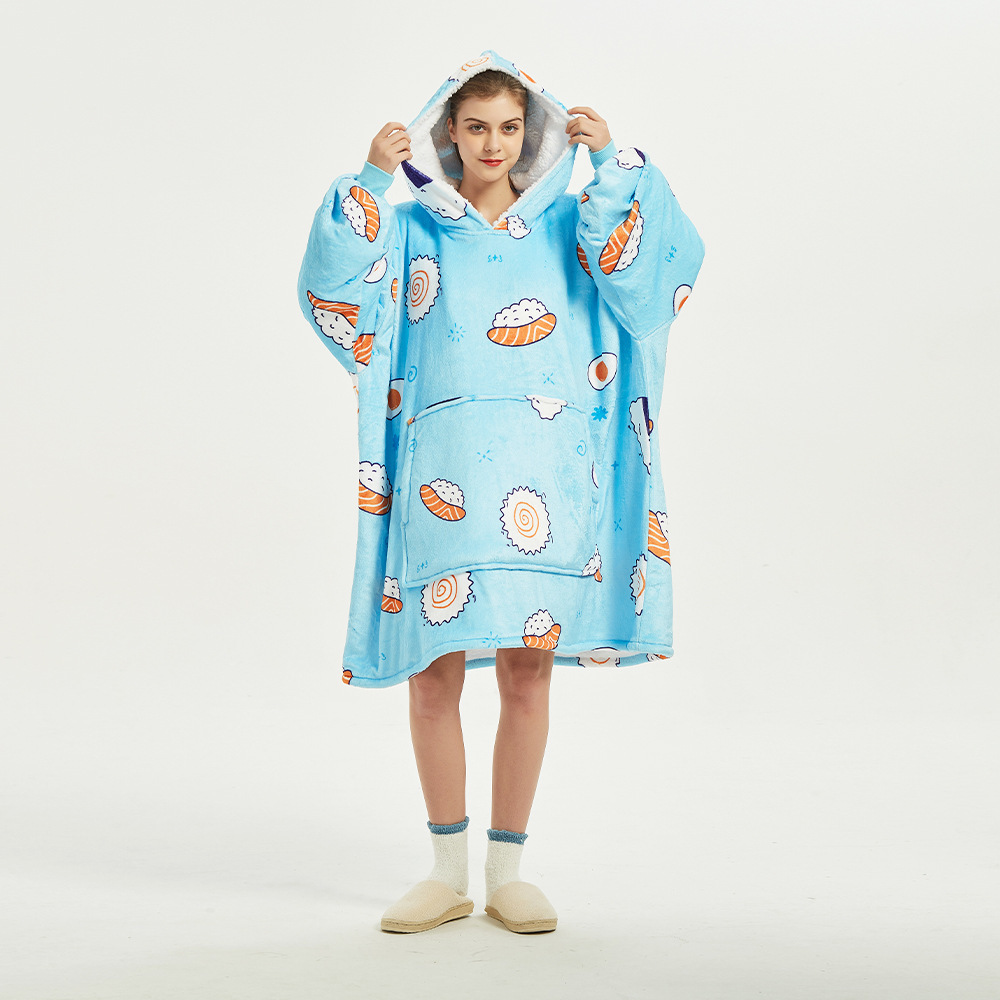 鹏民懒人套头抓绒服连帽电视毯户外衣保暖睡袍懒人毯防寒衣现货批2023新款详情12