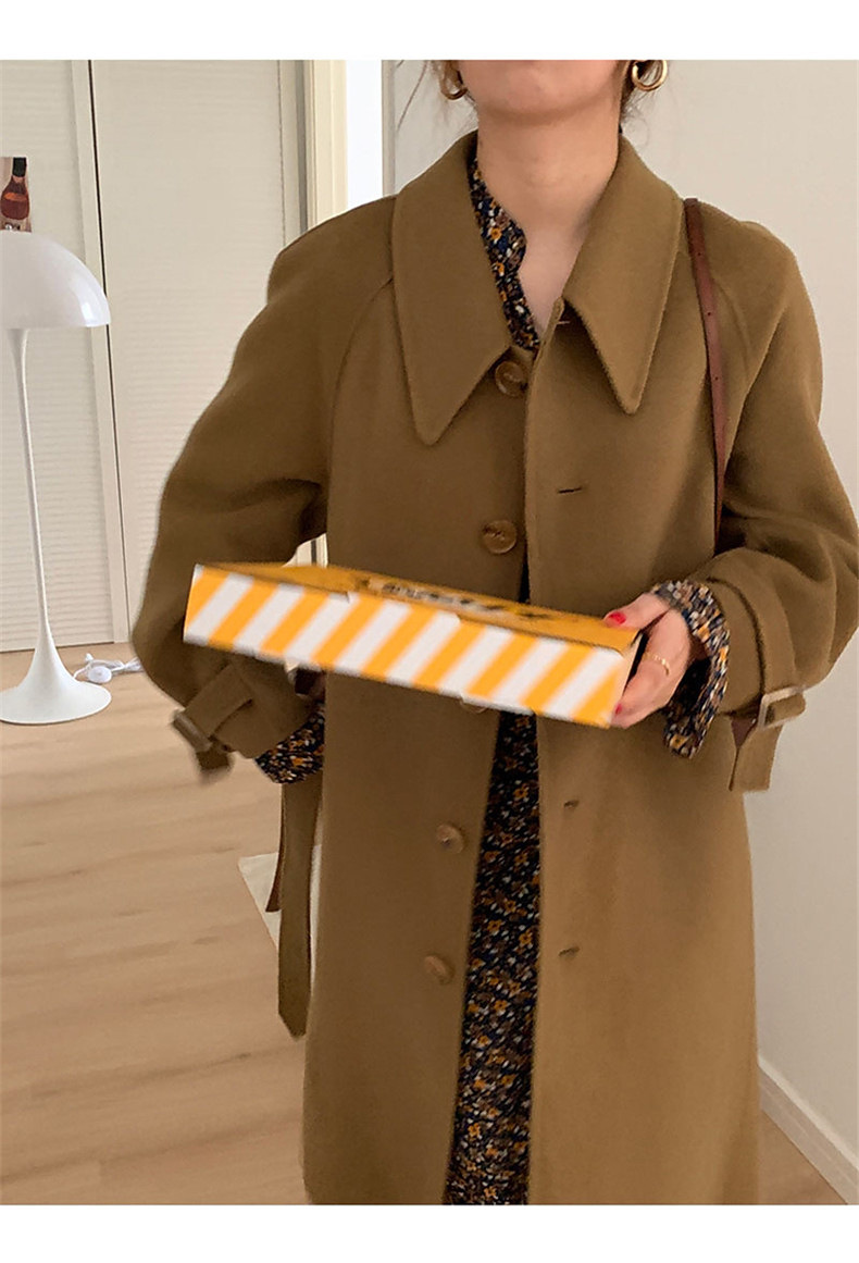 驼色毛呢外套中长款2022秋冬季韩版宽松气质双面呢羊绒呢大衣女详情9