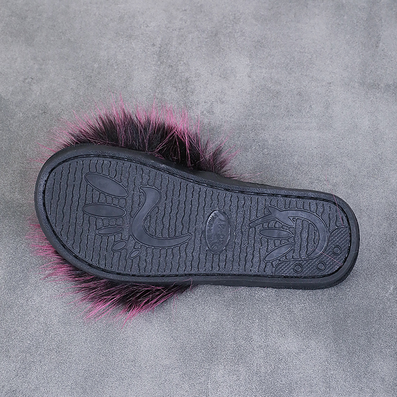 2024新款长毛绒拼色平底毛毛拖鞋女秋冬居家室内地板拖外贸一字拖详情24