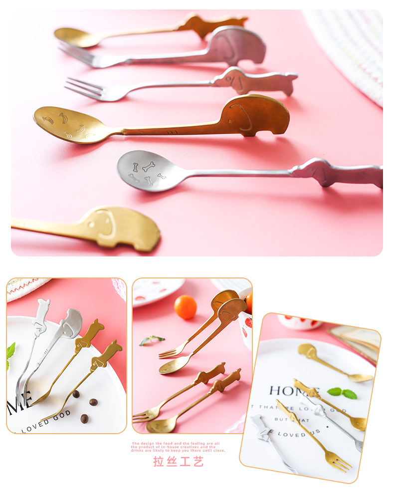 Stainless steel cartoon fruit spoon and fork, afternoon tea dessert cake spoon, animal-shaped tableware fork and spoon, creative tableware, decorative spoon, stainless steel dessert spoon, ice cream spoon, Popsicle spoon, spoon, dinner spoon pic 6
