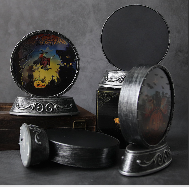 Halloween decorative pumpkin lantern, new retro craft copper mirror lantern, witch skull pattern pic 6