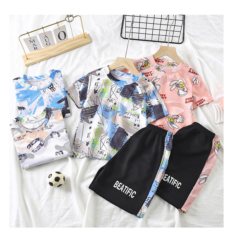 夏季儿童套装 2023新款速干衣运动服男宝宝迷彩t恤两件套童装批发详情16