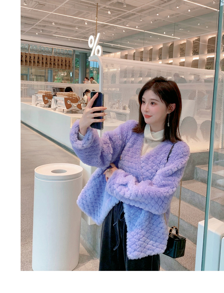 冬季新年羊羔毛皮草短款女网红羊剪绒布加迪全羊毛年轻短外套详情67