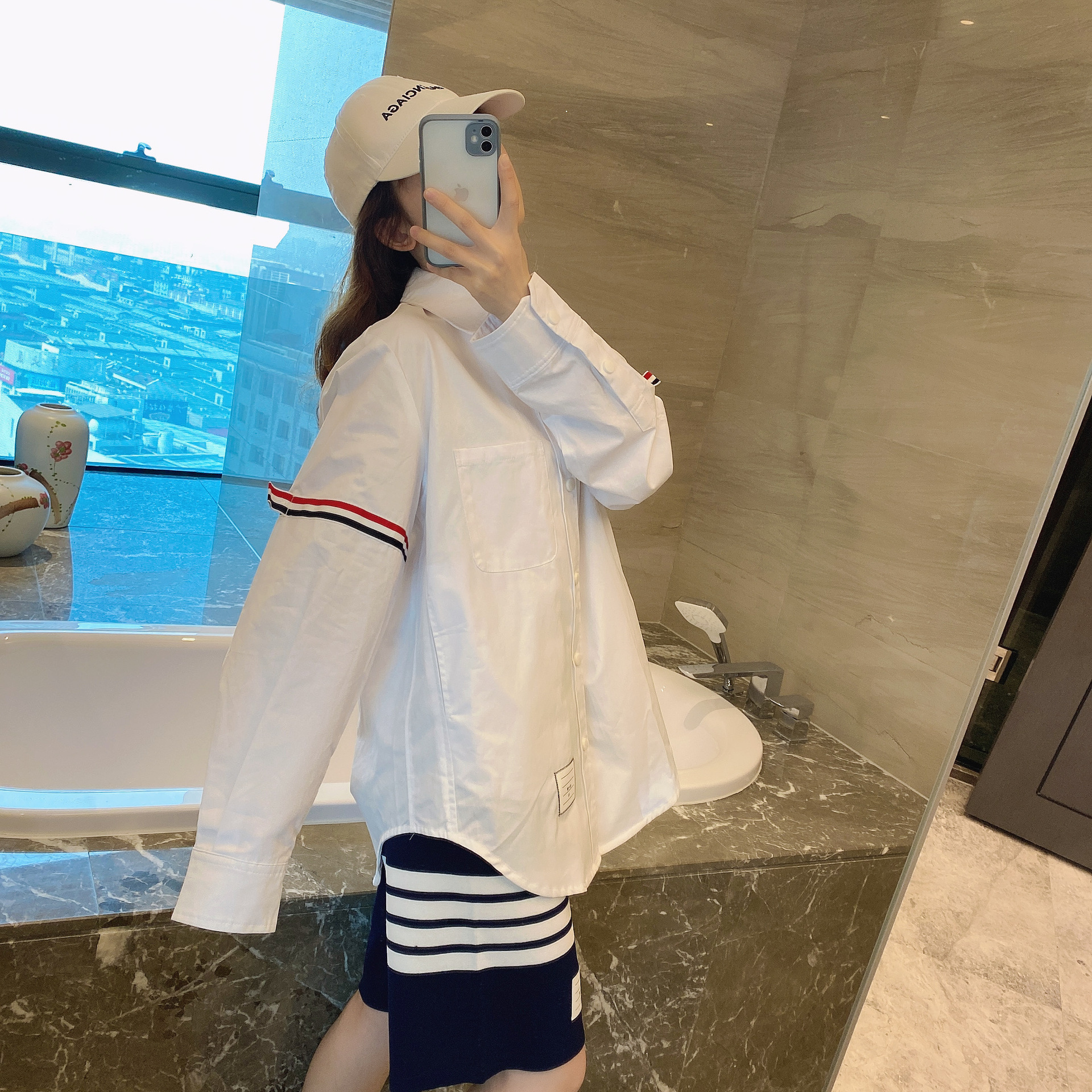 TB casual trendy brand poplin slim-fit solid white shirts for men and women, Oxford fabric shirts for women with long sleeves pic 74