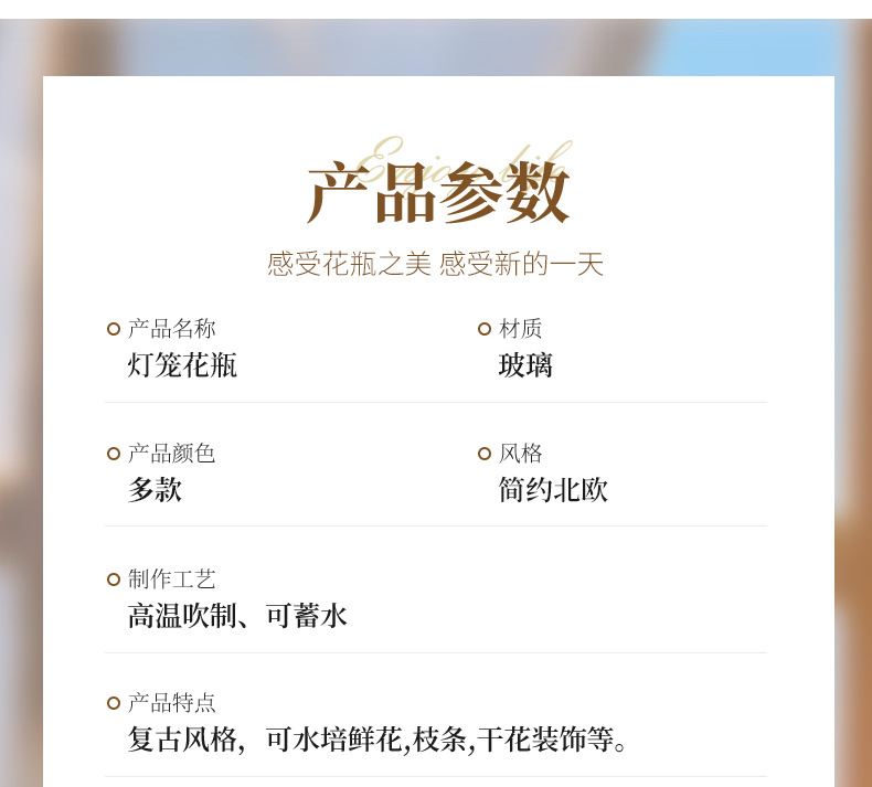 新款简约玻璃花瓶复古家具摆件水培鲜花插花器彩色灯笼花瓶详情5