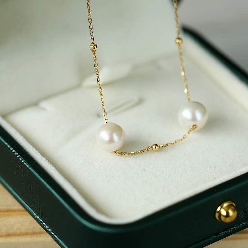7.5mm strong light starry Sky freshwater pearl necklace, a fringed 18K gold pearl necklace and collarbone chain that women often wear pic 11