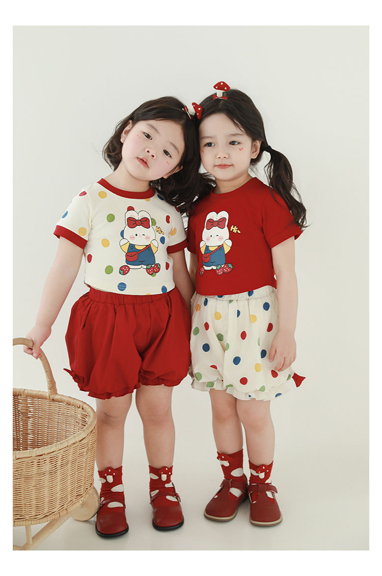 吾里卜一 女童小兔印花半袖T恤2024夏季儿童甜美可爱撞色短袖体恤详情12