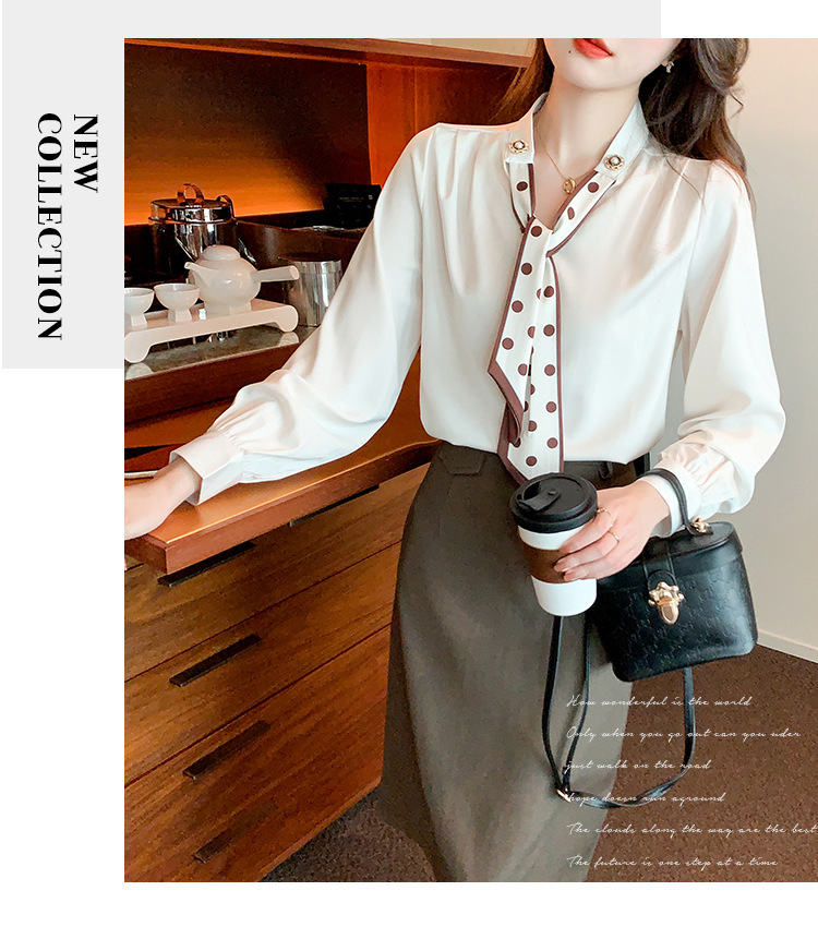 衬衫女2024秋季新款时尚气质韩版V领波点蝴蝶结系带减龄长袖上衣详情18